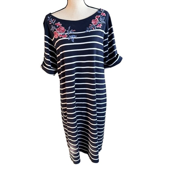 Karen Scott Sport Women’s Dress Embroidered Short Sleeve Striped size 1X Beach - Picture 7 of 10